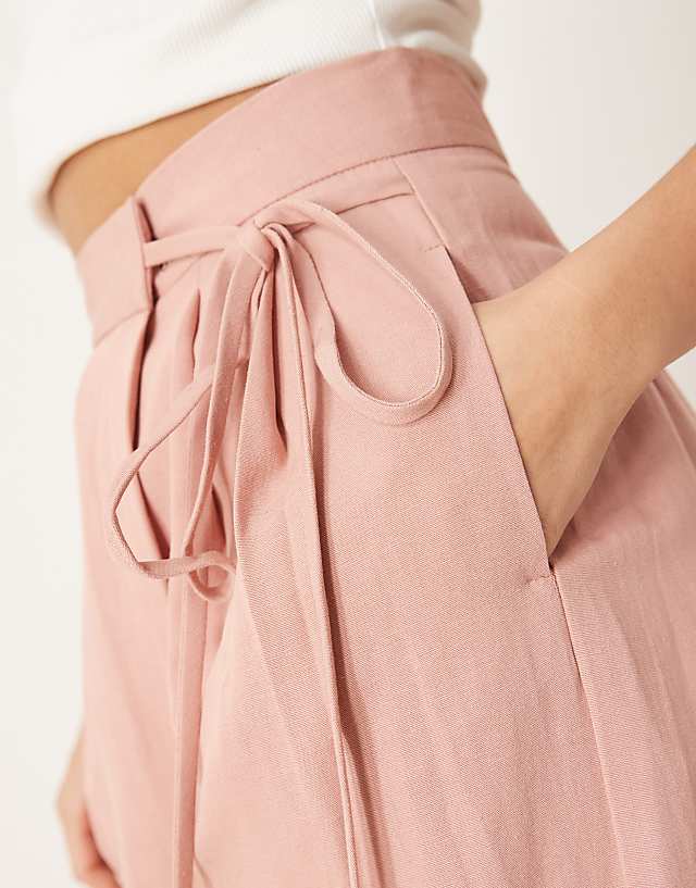 Asos ASOS DESIGN Linen Tie Front Wide Leg Trousers In Apricot