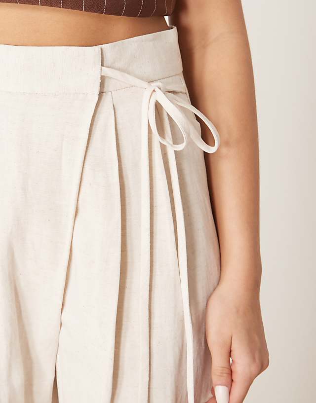 Asos ASOS DESIGN Linen Tie Front Wide Leg Trousers In Stone