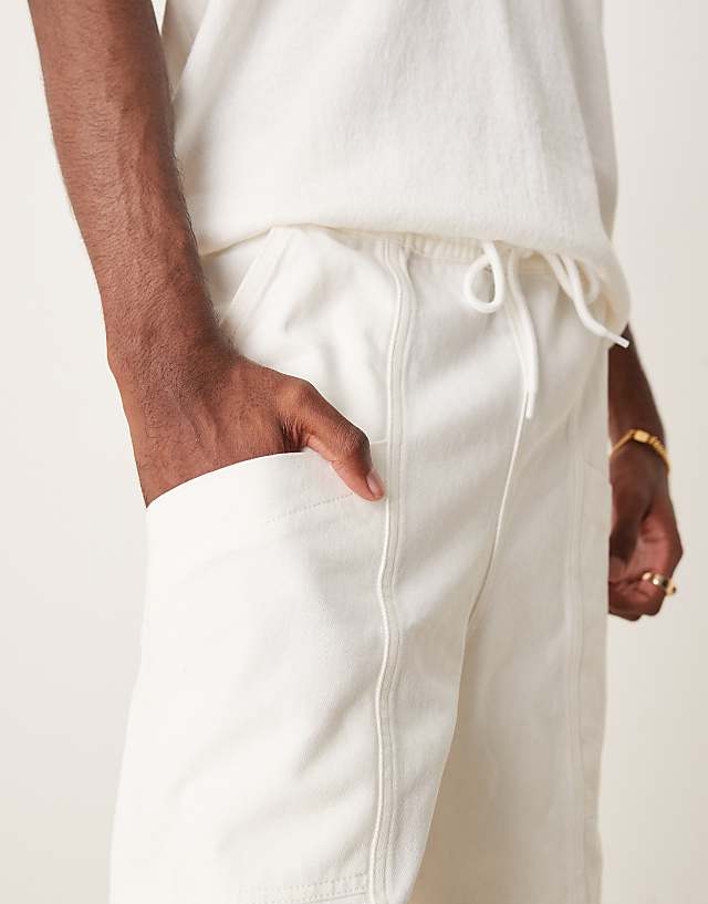 Asos ASOS DESIGN Long Length Cargo Shorts With Drawstring In Raw Ecru