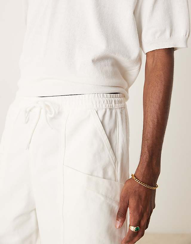 Asos ASOS DESIGN Long Length Cargo Shorts With Drawstring In Raw Ecru