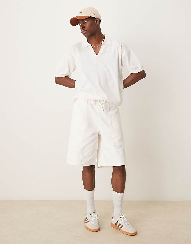 asos ASOS DESIGN long length cargo shorts with drawstring in raw ecru