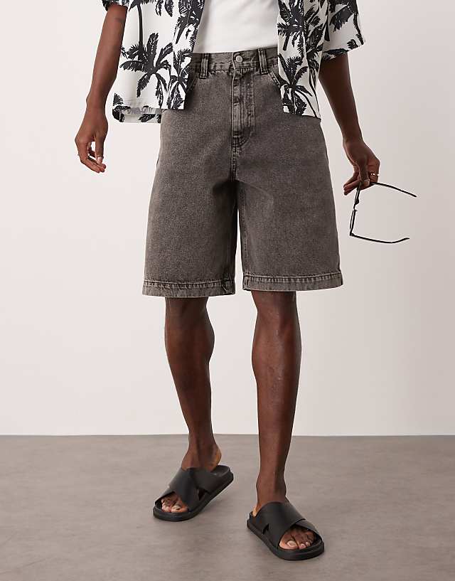 Asos ASOS DESIGN Long Length Denim Jort In Brown Wash