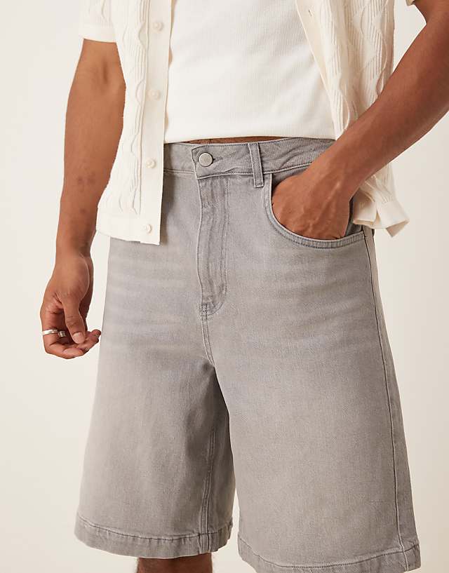 Asos ASOS DESIGN Long Length Denim Jort In Light Grey Wash