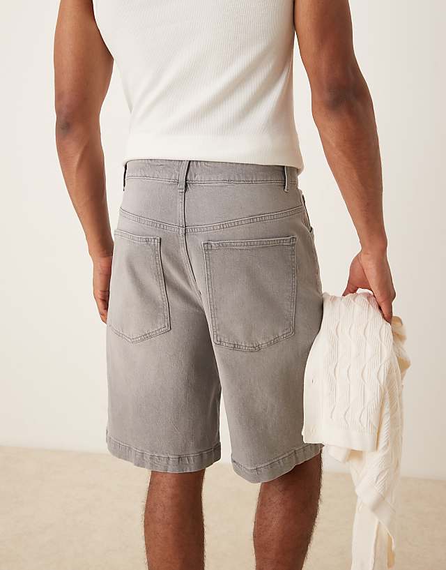 Asos ASOS DESIGN Long Length Denim Jort In Light Grey Wash