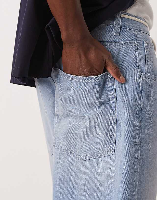 Asos ASOS DESIGN Long Length Denim Jort With Drawcord In Light Wash Blue