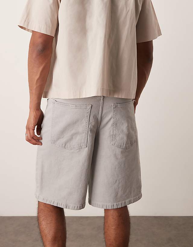Asos ASOS DESIGN Long Length Denim Jorts With Drawcord In Ecru