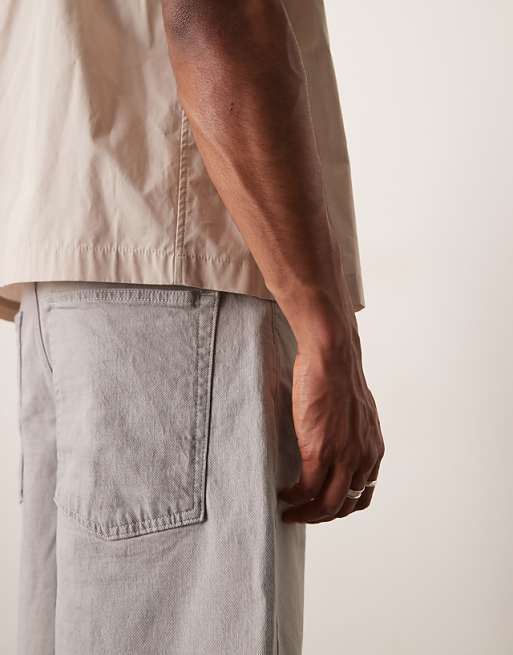 Asos ASOS DESIGN Long Length Denim Jorts With Drawcord In Ecru
