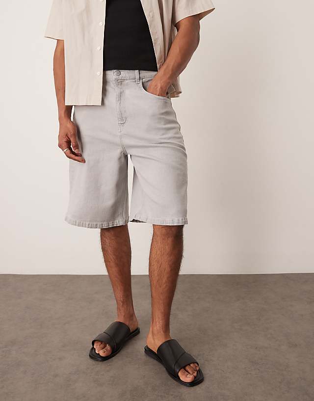 Asos ASOS DESIGN Long Length Denim Jorts With Drawcord In Ecru