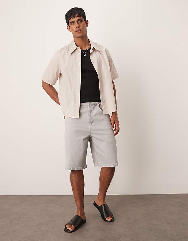 asos ASOS DESIGN long length denim jorts with drawcord in ecru