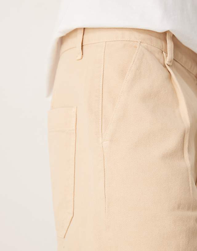 Asos ASOS DESIGN Long Length Pleated Shorts In Beige