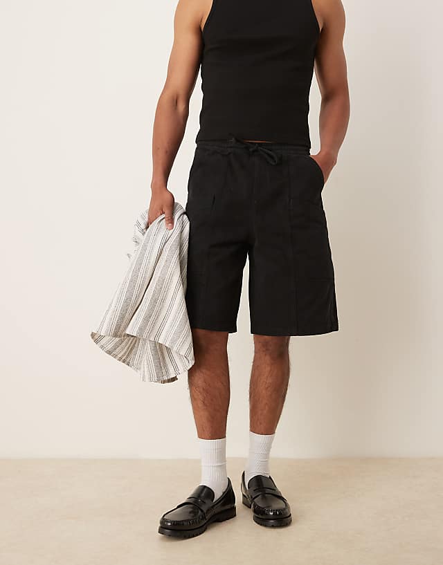 Asos ASOS DESIGN Long Length Pull On Cargo Shorts In Black