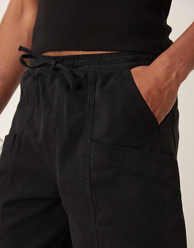 Asos ASOS DESIGN Long Length Pull On Cargo Shorts In Black