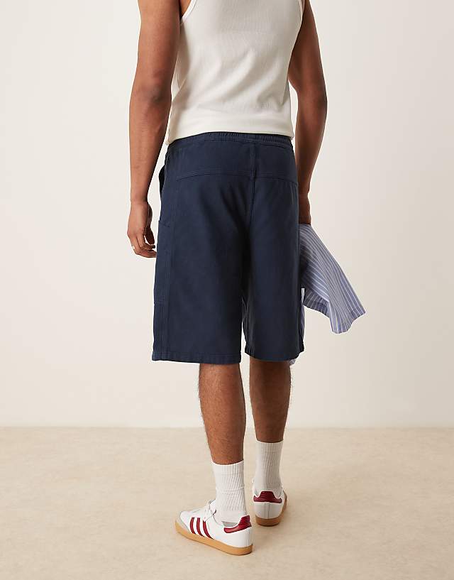 Asos ASOS DESIGN Long Length Pull On Cargo Shorts In Navy