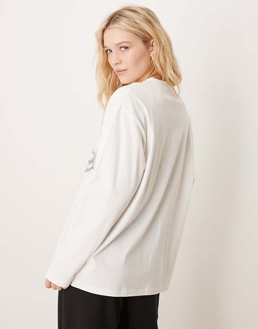 Asos ASOS DESIGN Long Sleeve Skater T-shirt With Alaska Graphic In White