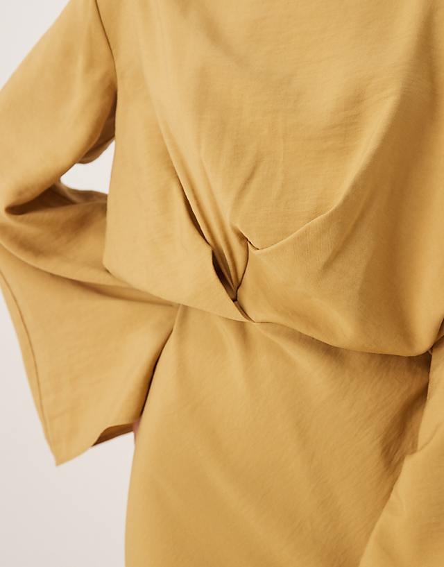 Asos ASOS DESIGN Long Sleeve Tucked Waist Bias Maxi Dress In Gold