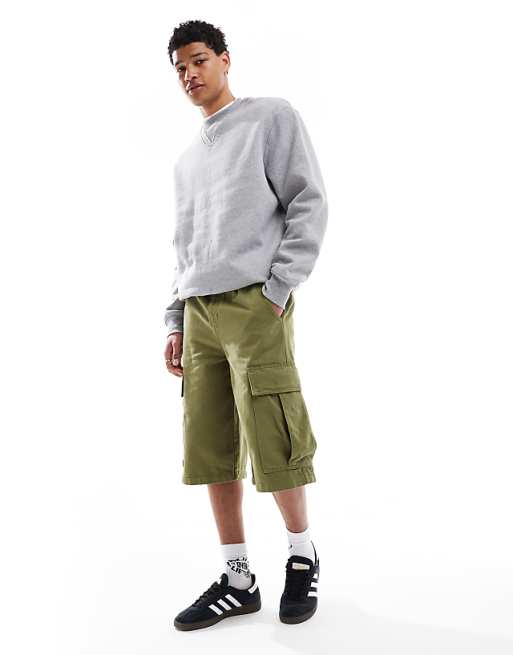 asos ASOS DESIGN longer length cargo shorts in khaki