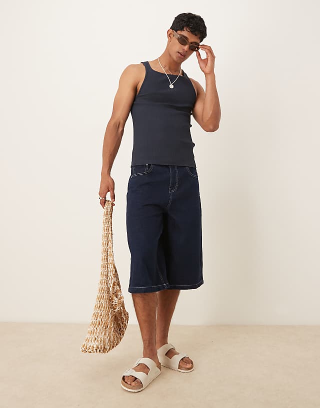Asos ASOS DESIGN Longer Length Denim Jort In Indigo
