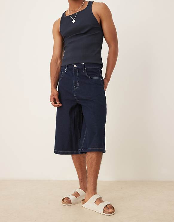 asos ASOS DESIGN longer length denim jort in indigo
