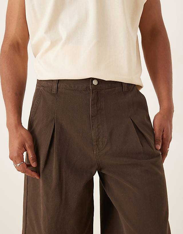Asos ASOS DESIGN Longer Length Denim Jort With Box Pleat In Brown Wash