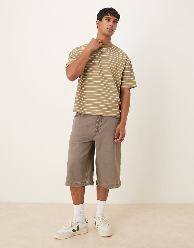 Asos ASOS DESIGN Longer Length Denim Jorts In Washed Grey