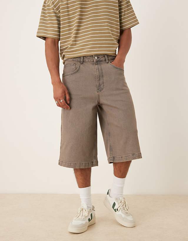 asos ASOS DESIGN longer length denim jorts in washed grey