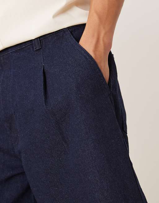 Asos ASOS DESIGN Longer Length Pleated Denim Jort In Raw Wash