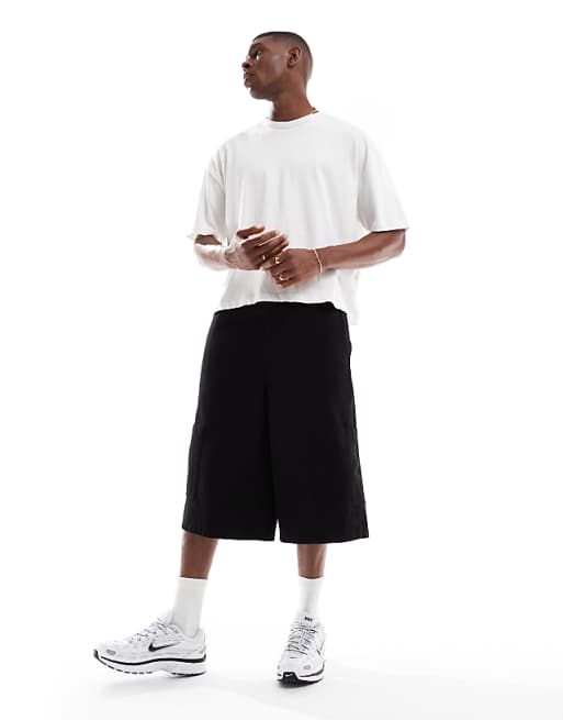 Asos ASOS DESIGN Longer Length Pull On Cargo Shorts In Black