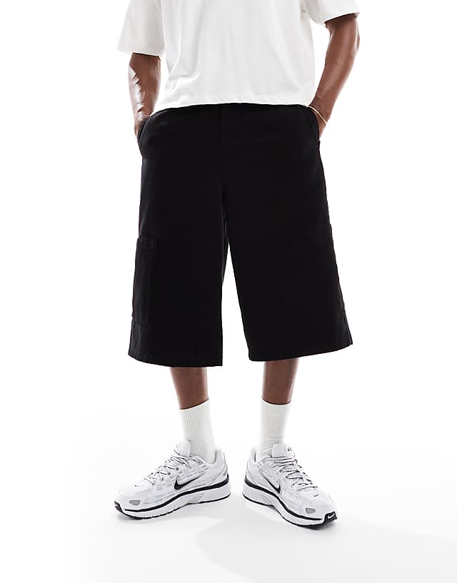 asos ASOS DESIGN longer length pull on cargo shorts in black