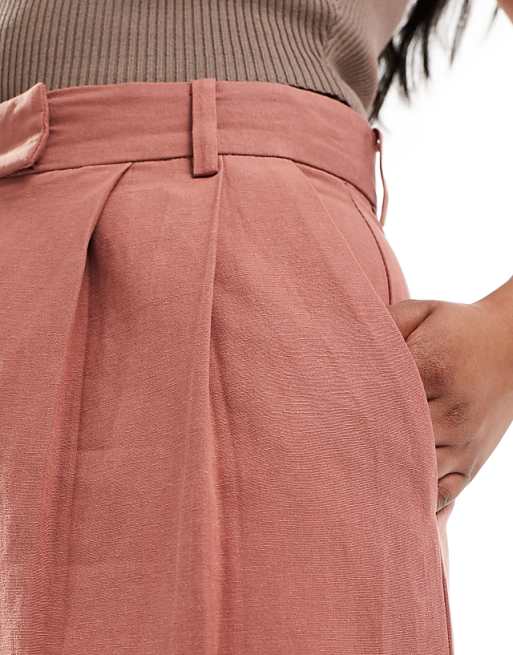 Asos ASOS DESIGN Longline High Waisted Tailored Short With Linen In Terracotta