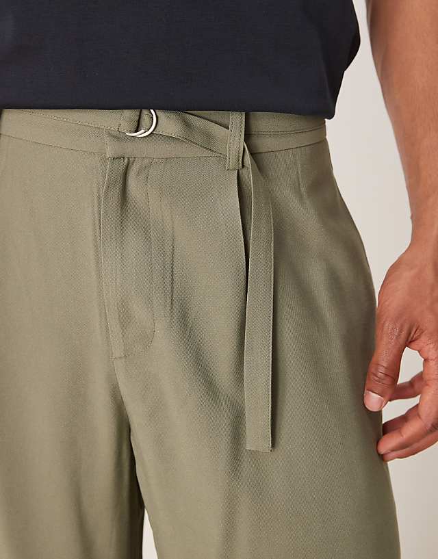 Asos ASOS DESIGN Loose Fit Smart Trousers With Belt In Olive