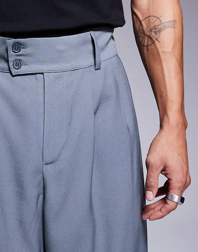 Asos ASOS DESIGN Loose Fit Smart Trousers With Wide Waistband In Grey