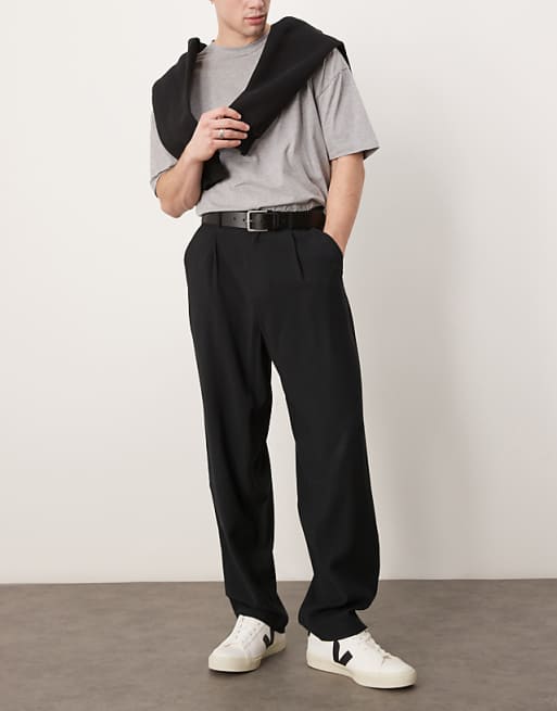 asos ASOS DESIGN loose skater fit smart trousers in black