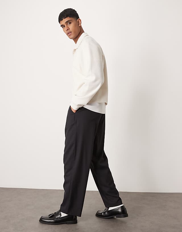 asos ASOS DESIGN loose skater fit smart trousers in washed black