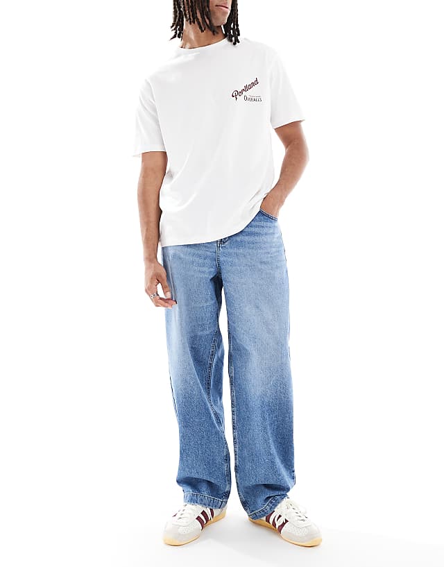 asos ASOS DESIGN loose straight jeans in light wash blue