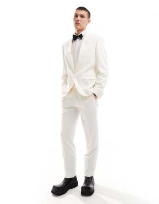 Asos ASOS DESIGN Low Break Slim Tuxedo Suit In Cream