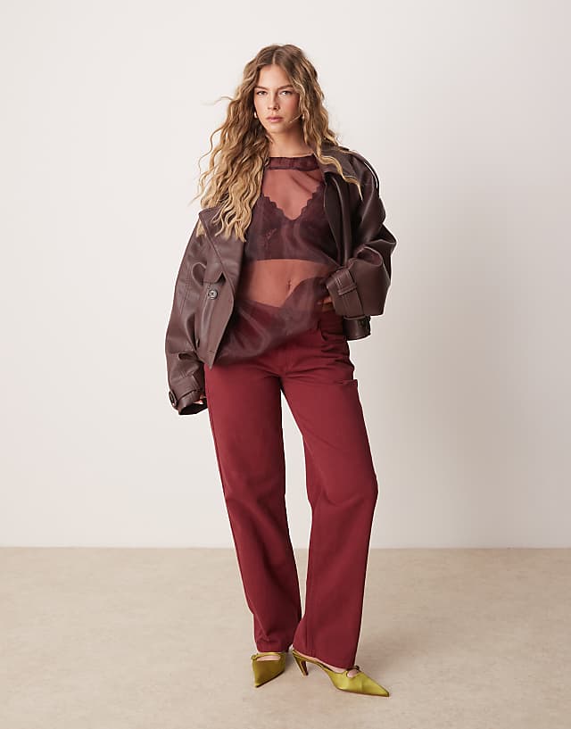 asos ASOS DESIGN low rise slim fit jean in pomegranate asos ASOS DESIGN low rise slim fit jean in pomegranate