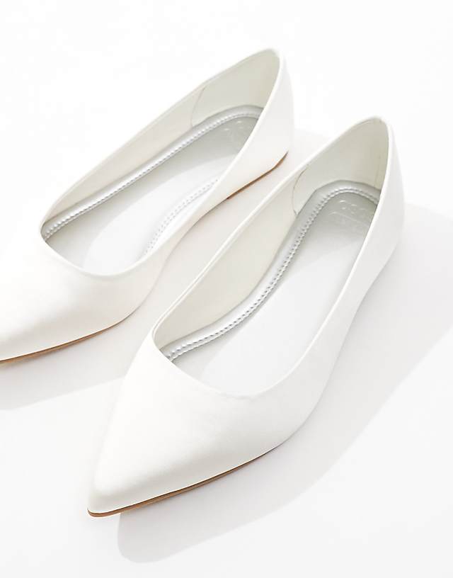 Asos ASOS DESIGN Lucky Pointed Ballet Flats In Ivory Satin