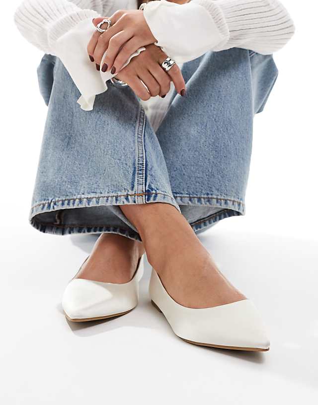 Asos ASOS DESIGN Lucky Pointed Ballet Flats In Ivory Satin