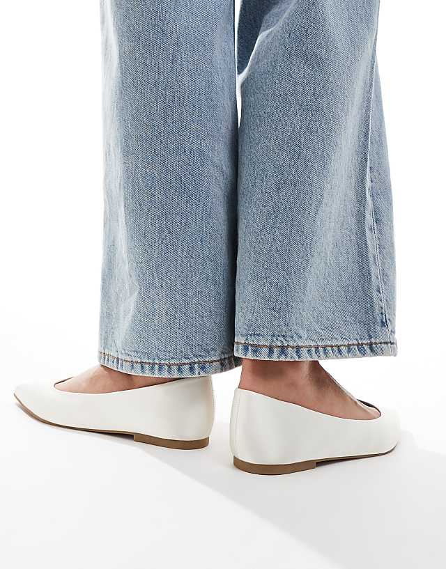 Asos ASOS DESIGN Lucky Pointed Ballet Flats In Ivory Satin