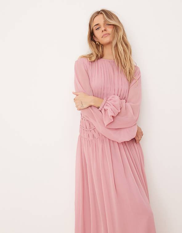 Asos ASOS DESIGN Macrame Waisted Detail Maxi Dress In Dusky Pink