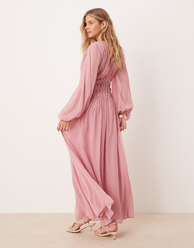 Asos ASOS DESIGN Macrame Waisted Detail Maxi Dress In Dusky Pink