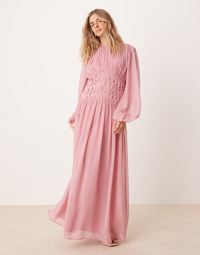 asos ASOS DESIGN macrame waisted detail maxi dress in dusky pink