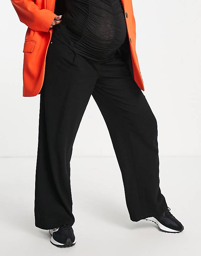 Asos ASOS DESIGN Maternity Wide Leg Trousers With Linen In Black