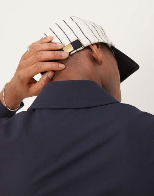 Asos ASOS DESIGN Melton Baseball Cap With Embroidery And Stripes In Ecru And Navy
