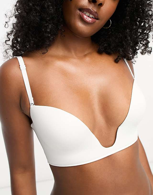 Asos ASOS DESIGN Microfibre Moulded Open Front Plunge Bra In White