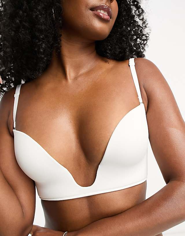 Asos ASOS DESIGN Microfibre Moulded Open Front Plunge Bra In White