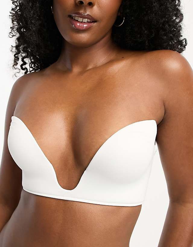 asos ASOS DESIGN microfibre moulded open front plunge bra in white