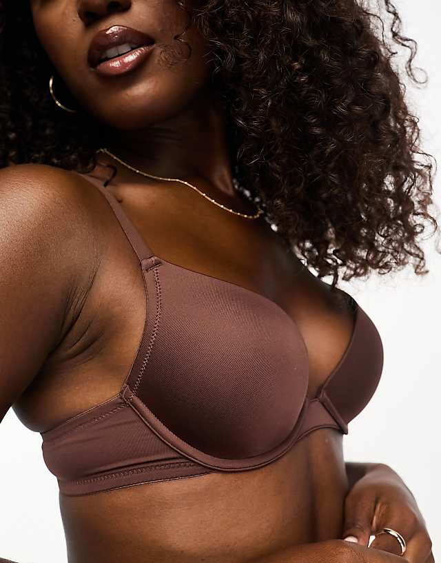 Asos ASOS DESIGN Microfibre Moulded Push-up Bra In Brown