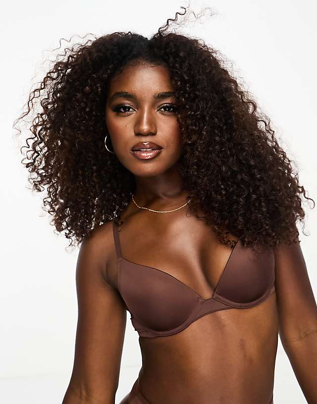 asos ASOS DESIGN microfibre moulded push-up bra in brown
