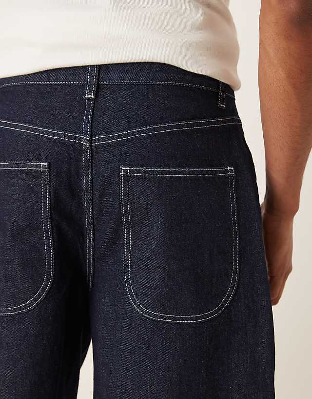 Asos ASOS DESIGN Mid Length Denim Jort With Double Pleats In Raw Wash